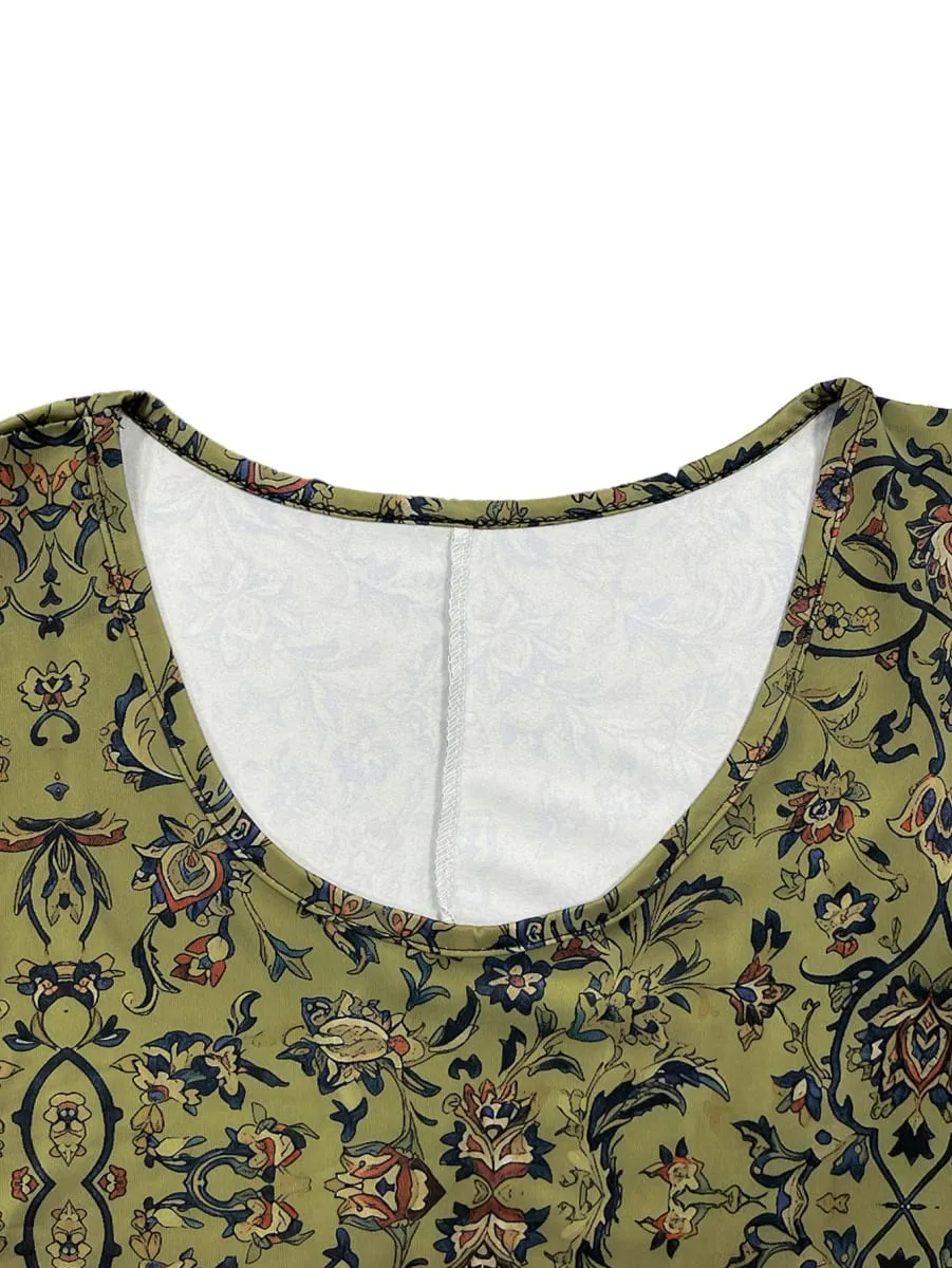 Women's Vintage Floral Print Sleeveless Maxi Dress Round Neck Loose A Line Casual Sundress Summer Boho Vacation Long Dress — image 5