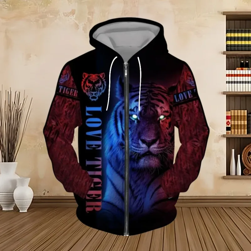 Spring and Autumn Men's Hoodie Sweatshirt 3D Digital Print Tiger Series Zip up Hoodies Fashion Personalized Sweatshirt for Men β image 13