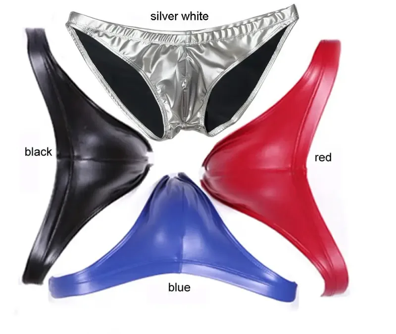 Oil Glossy Swimming Briefs PU Lather Elastic Low-rise Buttocks-Lifting Slip Bikini Shirring Crotch Seam Underwear Bathing Shorts — image 12