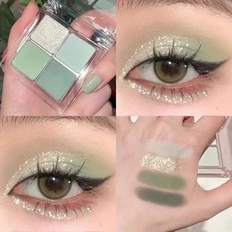 4-Color Green Eye Shadow Tray Low Saturation Palette Matte Korean Eye Makeup Pigment Eyeshadow Tray Lasting Eye Makeup Palette — image 4