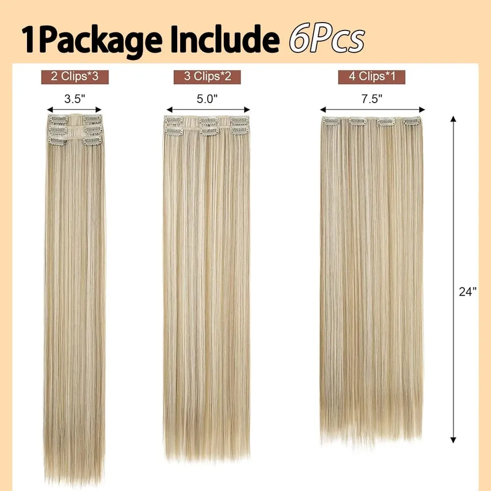 6Pieces/Set Clips in Hair Extensions 24 Inch Synthetic Long Straight Extensions for Women Hairpiece — image 5