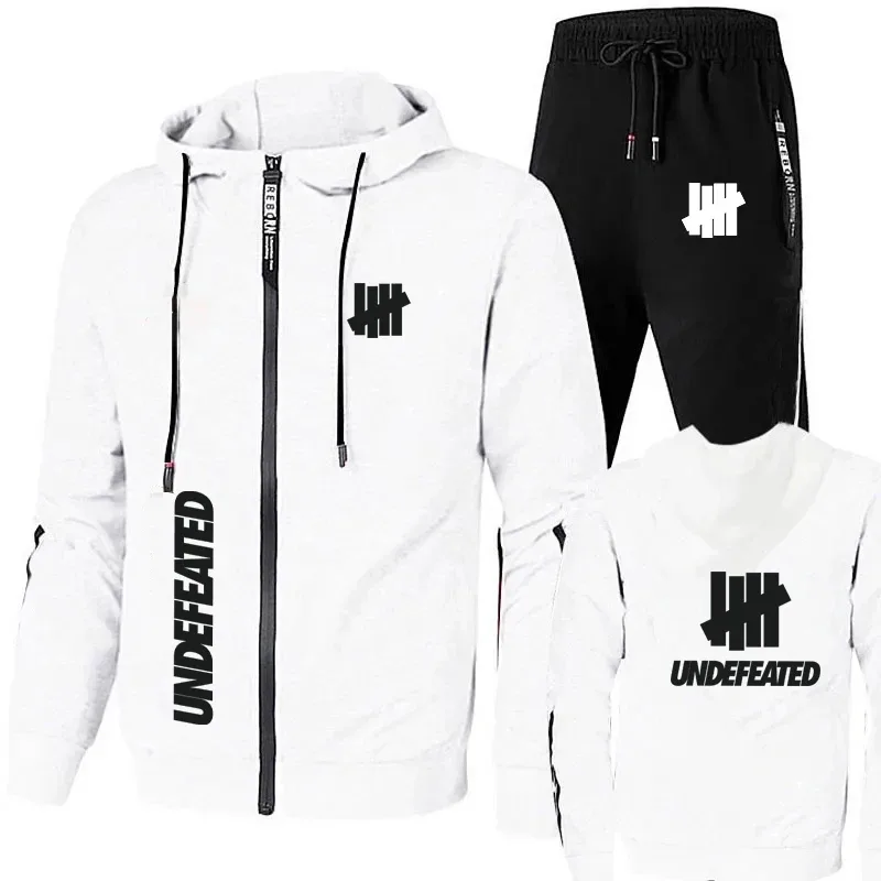 Men's 2 Piece Tracksuit Black UNDEFEATED Graphic Print Full Zip Hooded Sweatshirt and Drawstring Sweatpants Streetwear Hip Hop C — image 4
