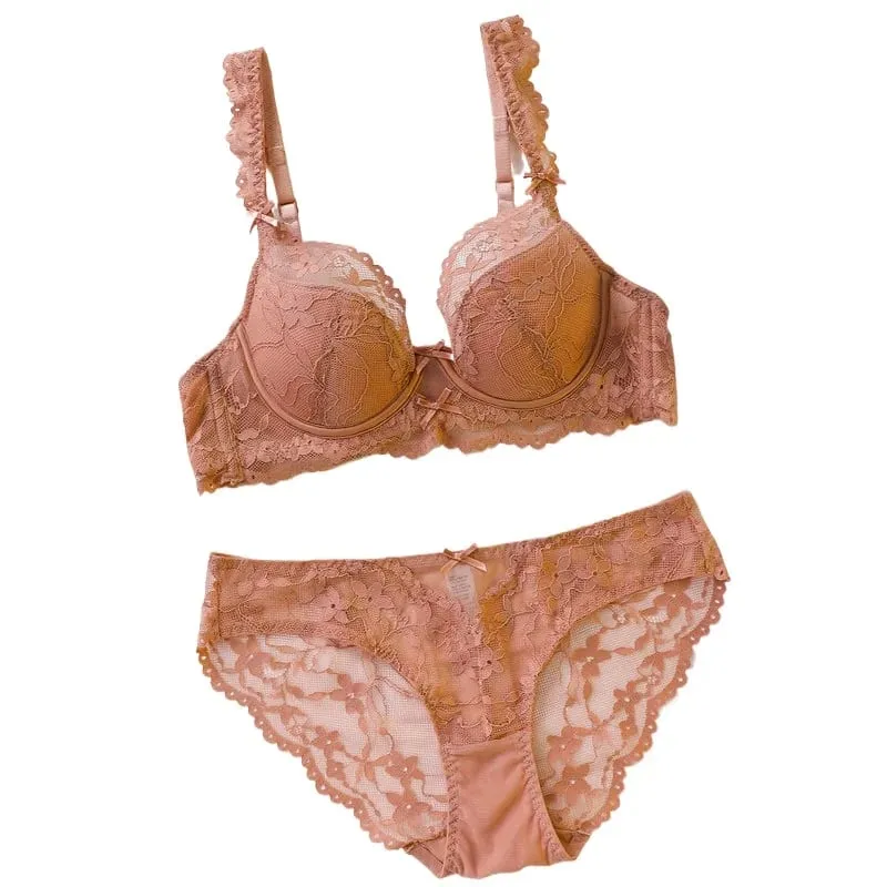 Ladies Soft Underwire Lace Push Up Bra Set Solid Floral Design Bralette Comfort Female Lingerie Set Suitable For A/B/C Cup — image 3