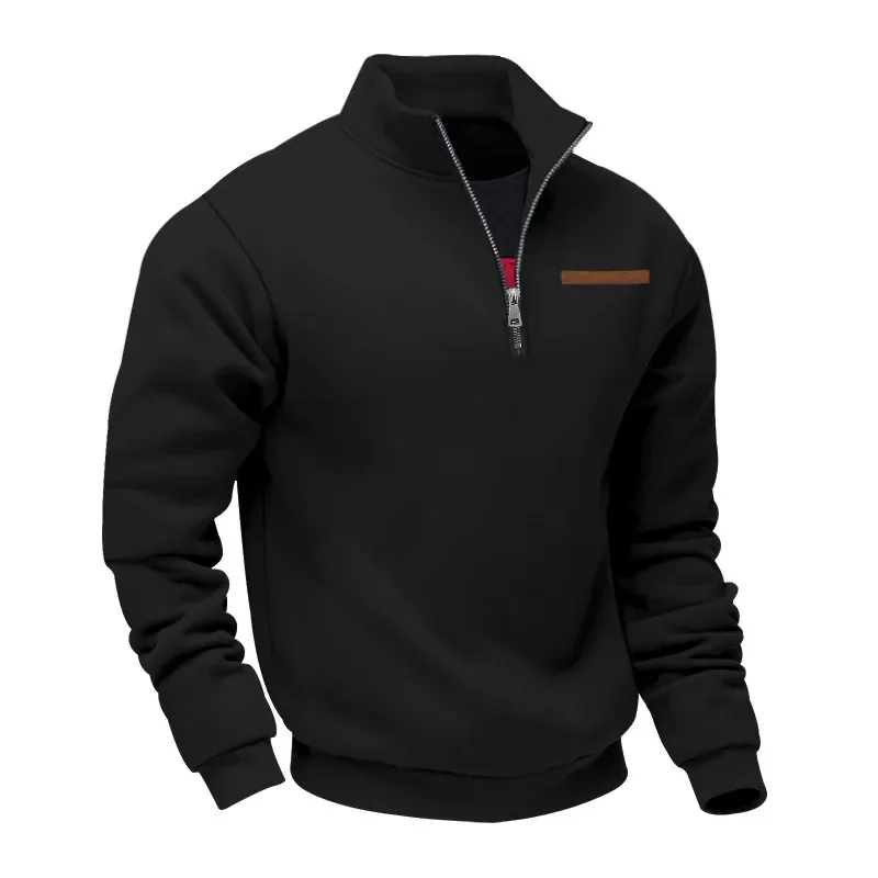 American autumn and winter heavy fleece long-sleeved men's sweater half zipper loose stand-up collar pullover men's sweater — image 14