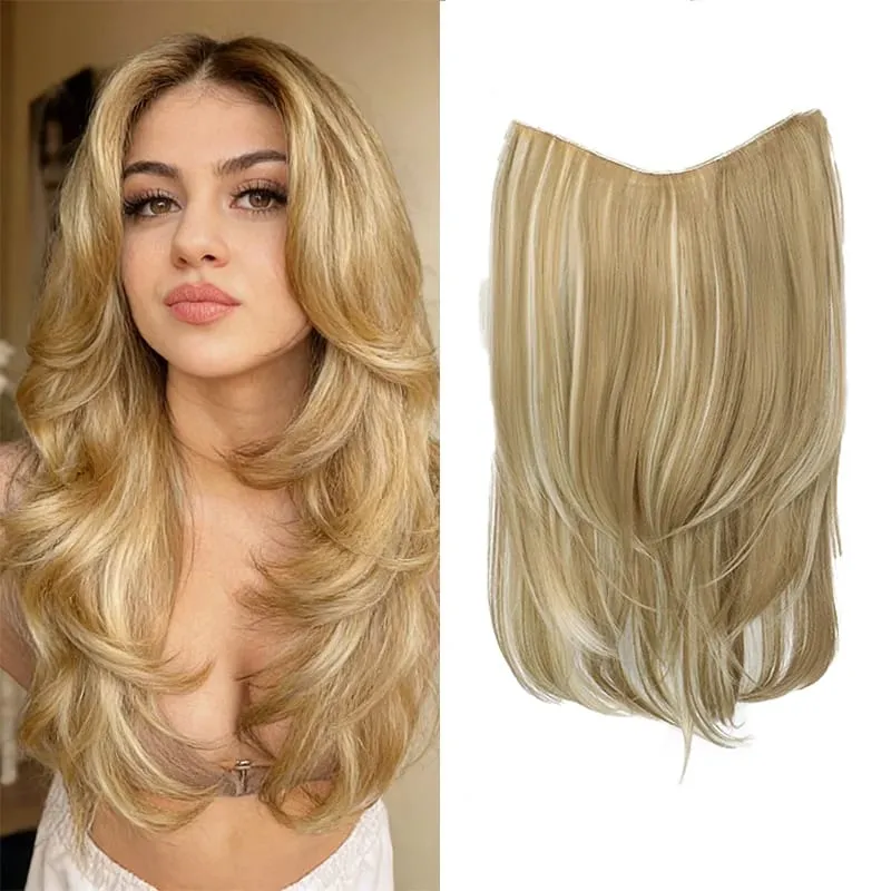 22 inch Synthetic One-Piece Hair Extensions | Inward-Curled Ends | BB Clips Easy Wear No Damage | Instant Volume & Length