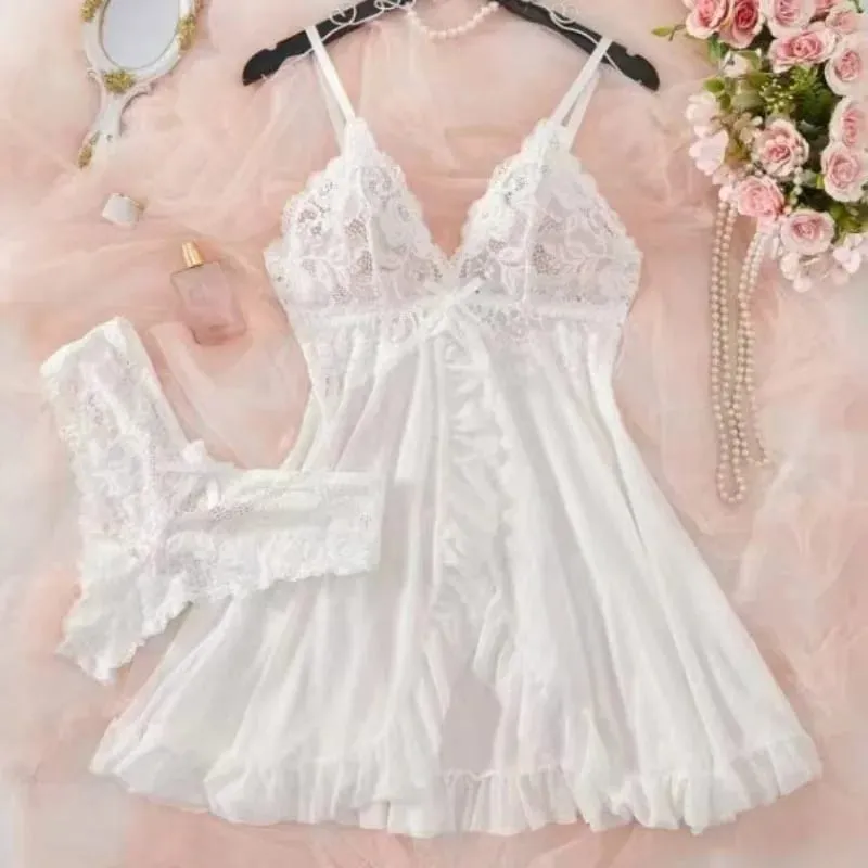 A Set Of Woman Underwear Nightgown Thong Sets Plus Size Suspender Lace Lingerie Sexy Accessories Erotic Bra Nightdress — image 3