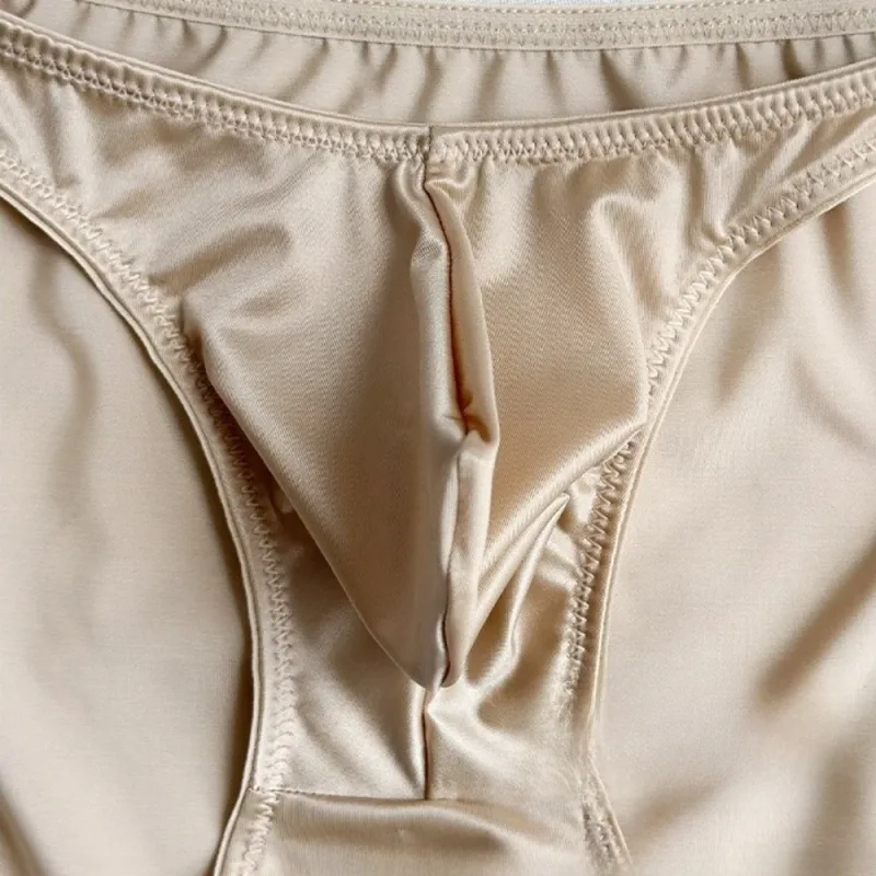 Comfortable Low Waist Men's U-Pouch Underwear Breathable Seamless Satin Silk Briefs Narrow Belt Lingerie Ice Silk Panties Sports — image 9