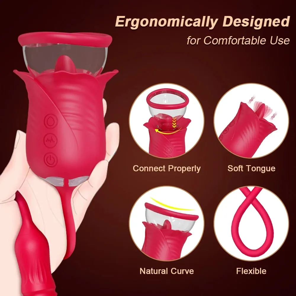 Rose 2 in 1 with Tongue Licking Thrusting Vibrator Sex Toys Dildo for Women Nipple Sucker Stimulator Vacuum Orgasm Female Adult — image 4