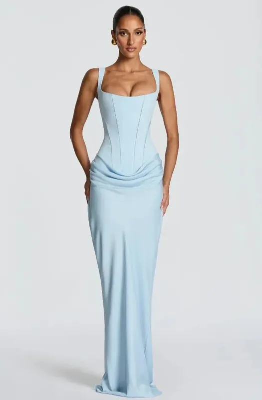 Women Pleated Sleeveless Maxi Dress Summer Solid Slim Fit Square Neck Corset Style Dresses Flady Fashion Evening Party Gowns — image 13