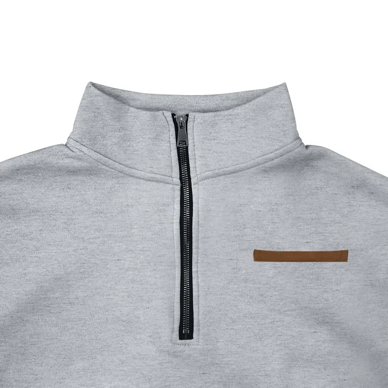 American autumn and winter heavy fleece long-sleeved men's sweater half zipper loose stand-up collar pullover men's sweater — image 28