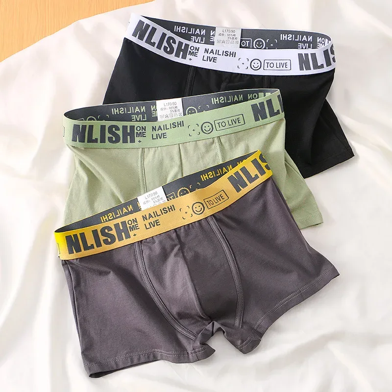 [Bloom the Love] ยี่ห้อ Solid 1 pcs/3 pcs Boxer Men ชุดชั้นในผ้าฝ้าย Boxershort บุรุษนักมวย Cuecas Masculina ขนาด M-3XL nl-112
