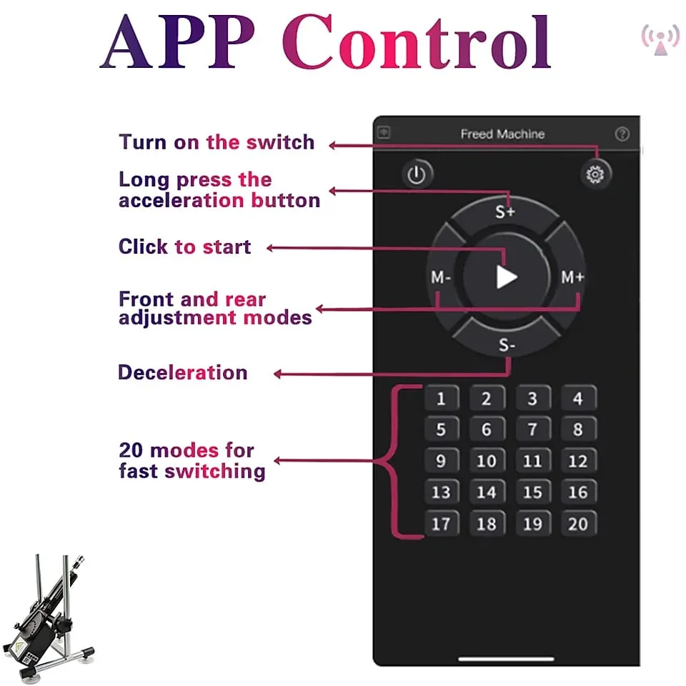 Fjernbetjening og APP-kontrol sexmaskine med DIldo og Vac U-lås til mænd og kvinder 20 tilstande Stabil kærlighedsmaskine Lydløs vibrator — image 3