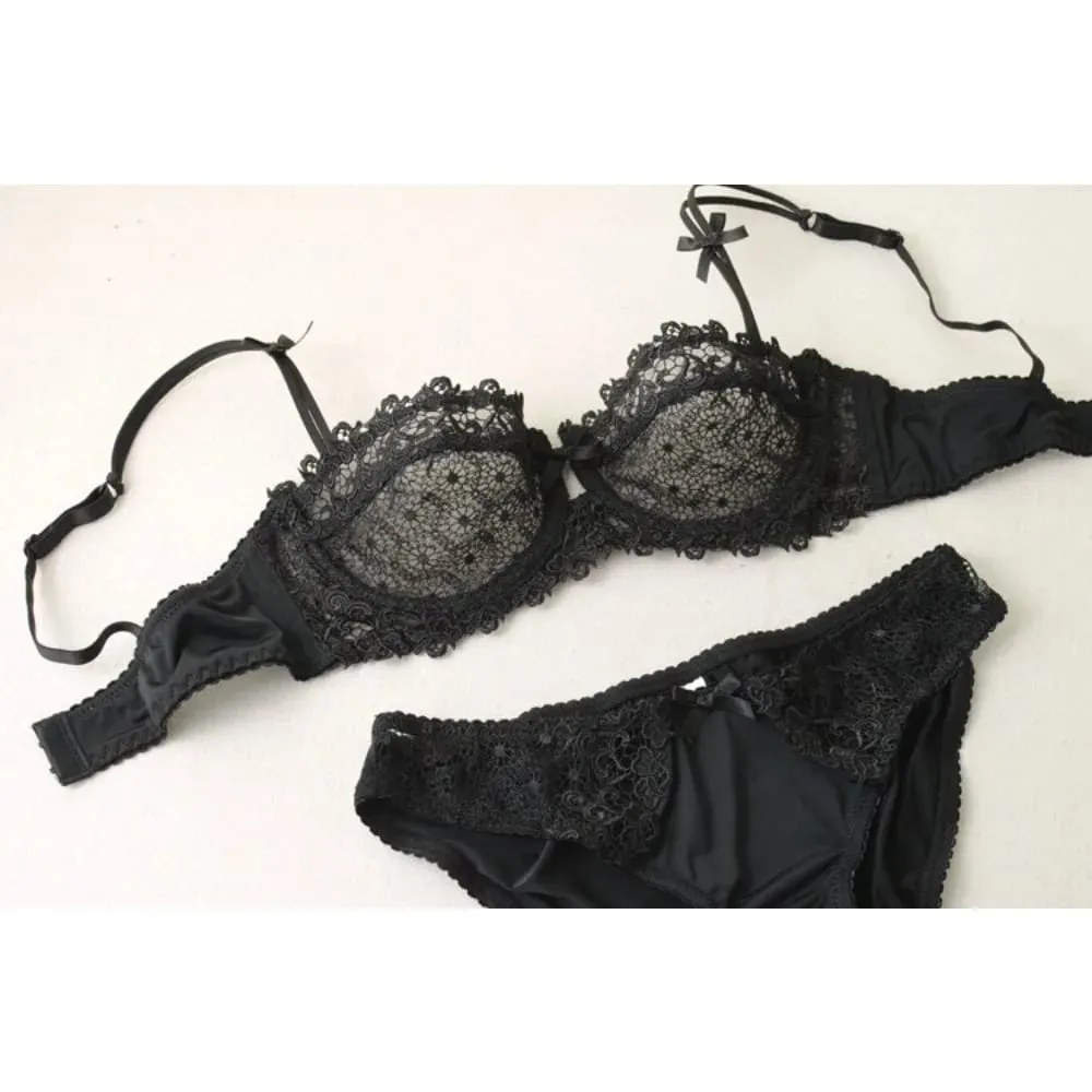 Summer White Lace Bra Lingerie Set Ultra Thin Breathable Sheer Mesh Sexy Deep V Push Up Wireless Women Underwear Suit — image 5