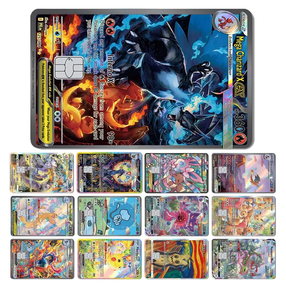 Magic Shark Mew Charizard EX Eevee Gengar Pikachu TCG Card Holographic Laser Skin Film Sticker for Bank Credit Card — image 1