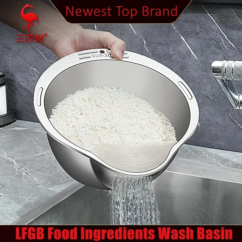 LFGB Certification 316L Stainless Steel Kitchen Washing Basin 99.9% Anti-bacterial Rice Fruit and Vegetable Cleaning Strainer — image 3