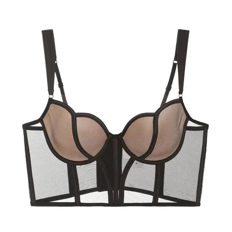 French Long Fishbone Mesh Patchwork Bra Set Slim Shaping Chest Lift Up Sexy Lingerie Outfit Soft Comfortable Underwear S-XL Suit — image 11