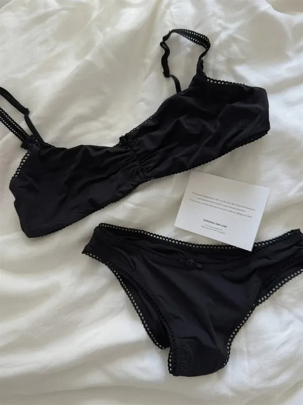 Lace Bra Set Woman Adjusted-strap Seamless Bras+Low Waist Panties Female Casual Simple Solid High Elasticity Lingerie Sets — image 9