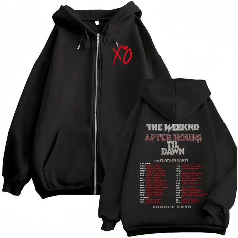 The Weeknd After Hours Til Dawn 2026 Europe Tour Zip Up Hoodies Men Women Fashion 90s Casual Long Sleeve Sweatshirt Jacket Coats — image 1