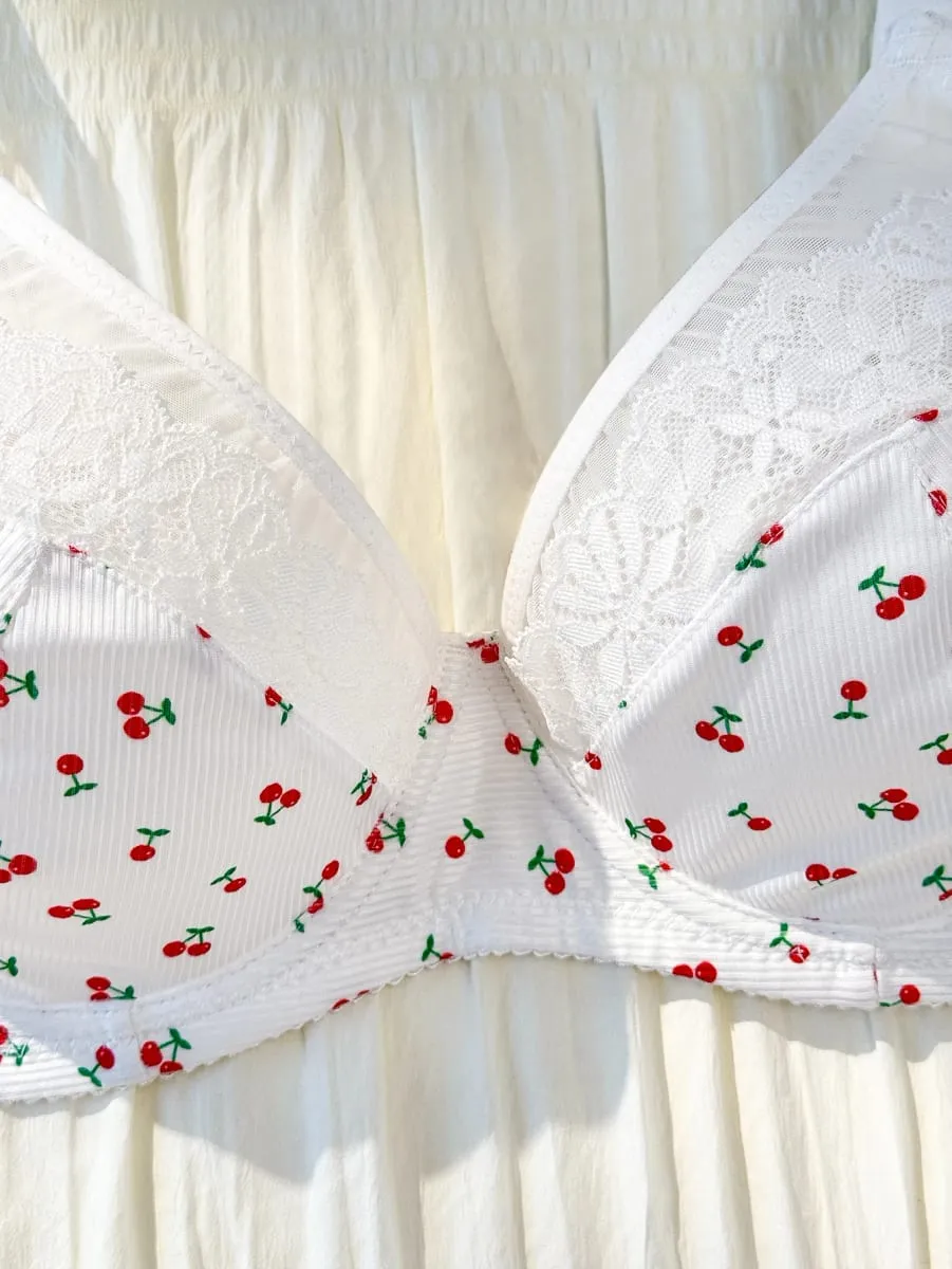 Plus Size Women Cherry Pattern Lace Underwire Bra And Panty Set Adjustable Straps Soft Unpadded Breathable Lingerie Set — image 6
