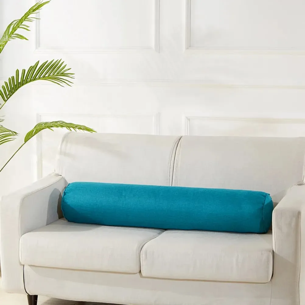 1Pcs Cylinder-Shaped Fabric Throw Pillow Linen Long Waist Cushion Soft Comfortable Peacock Blue Bolster for Home Office