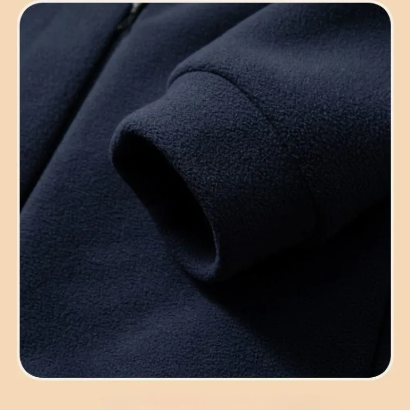 Men Double-sided Polar Fleece Hoodie Cardigan Solid Full Zip Warm Letter Print Casual Coats Thicken Sport Classic Sweatshirts