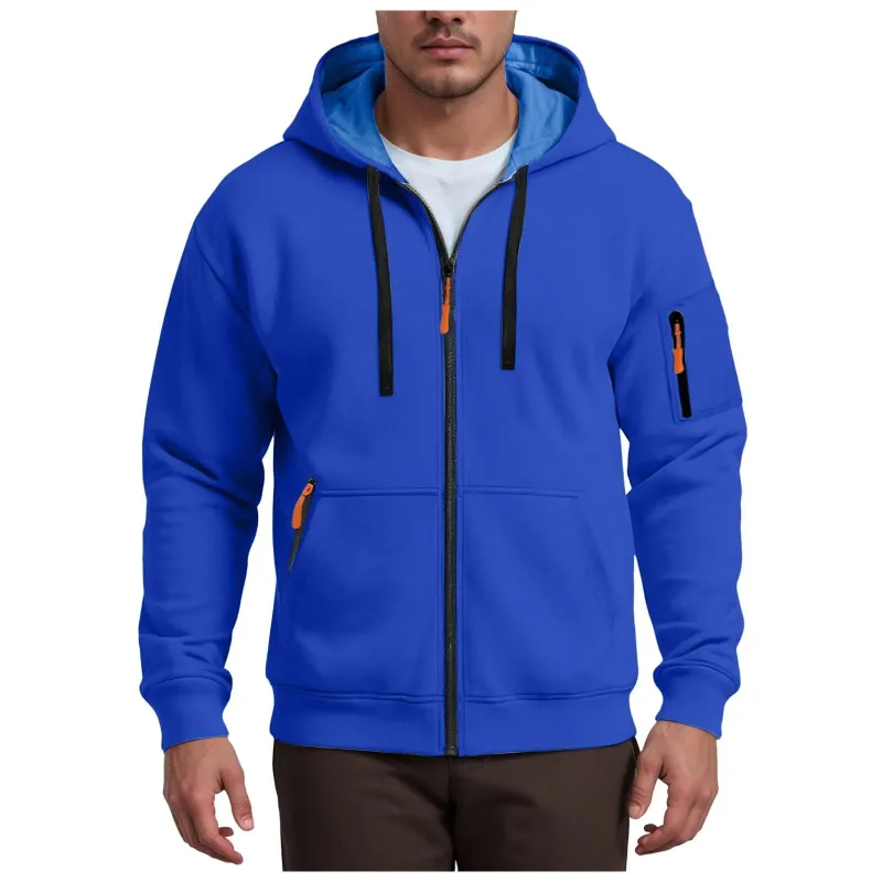 Men's Hoodies Solid Color Loose Zip Up Jacket Arm Zipper Pocket Hoodies Sand Hoodie Men