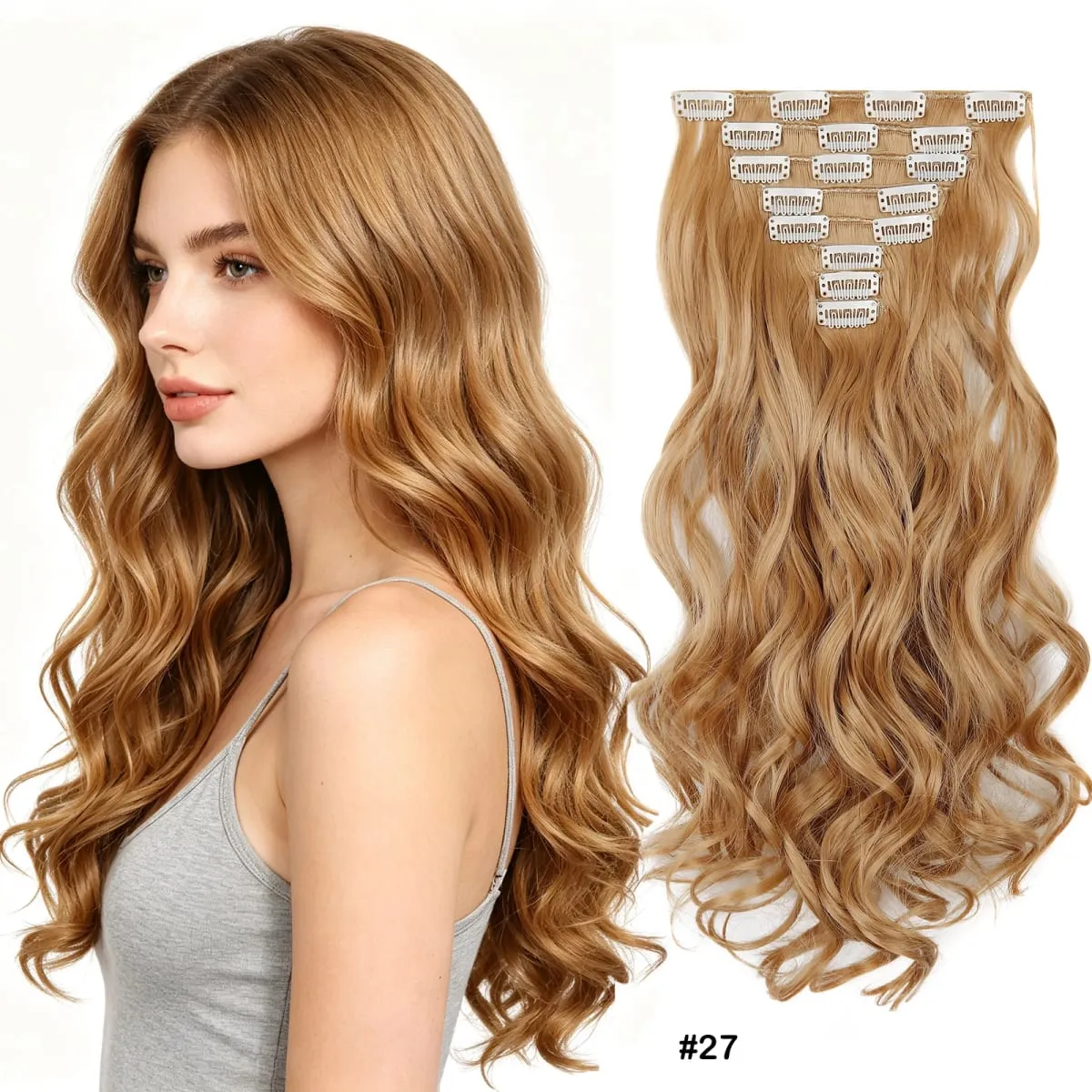 8Pcs Wavy Clip-In Hair Extensions Set 17Clips Matte Synthetic Full Head Hairpiece for Women Easy to Install