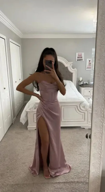 New Summer Prom Dress Women'S Sling Sleeveless Solid Color Dress One Word Neck Slim Fit Open Back Slit Red Sexy Dress — image 9
