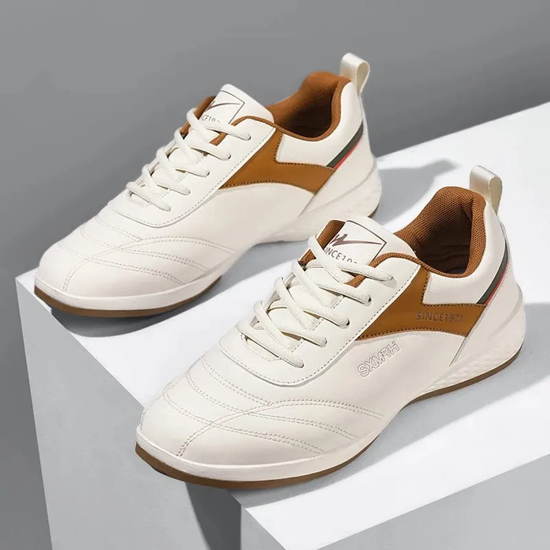 Double Star Men's White Leather Casual Sneakers Lightweight Breathable Non-slip Walking Sport Shoes — image 7