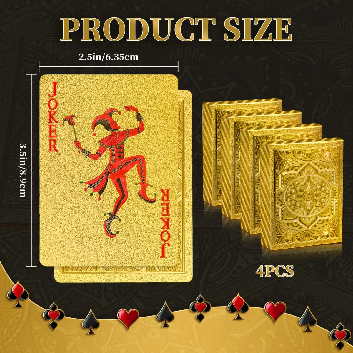 Gold Size Playing Cards | 1/2/4 Pack Plastic Waterproof Poker Set | Professional Board Games | Adult Game Gift for Holidays Vac