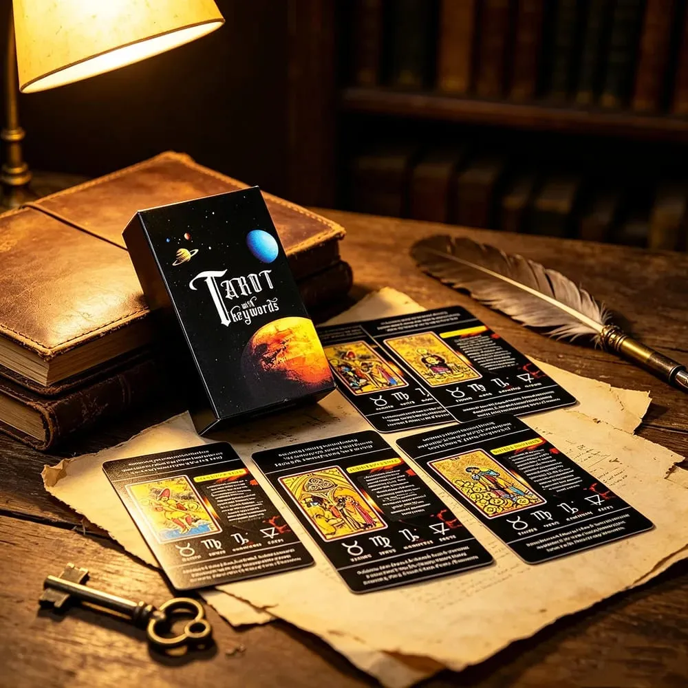 Tarot With Keywords 78 Cards Space Art Tarot with Printed Meanings Cards Game Ideal for Meditation Healing & Divination