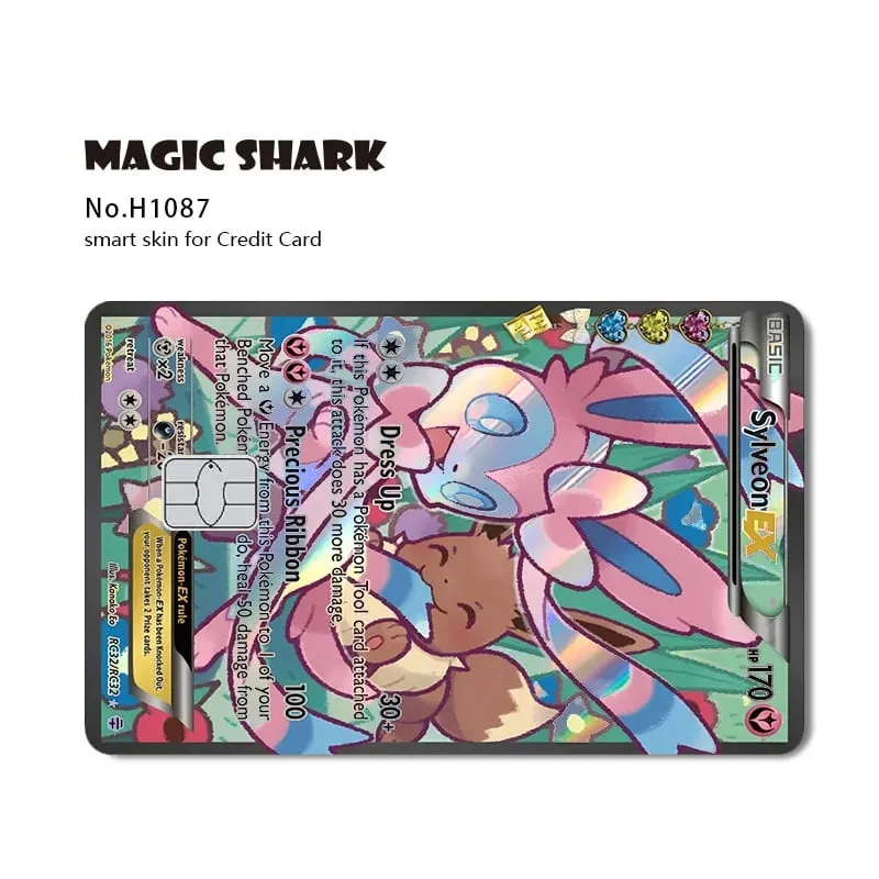 Magic Shark Mew Charizard EX Eevee Gengar Pikachu TCG Card Holographic Laser Skin Film Sticker for Bank Credit Card — image 25