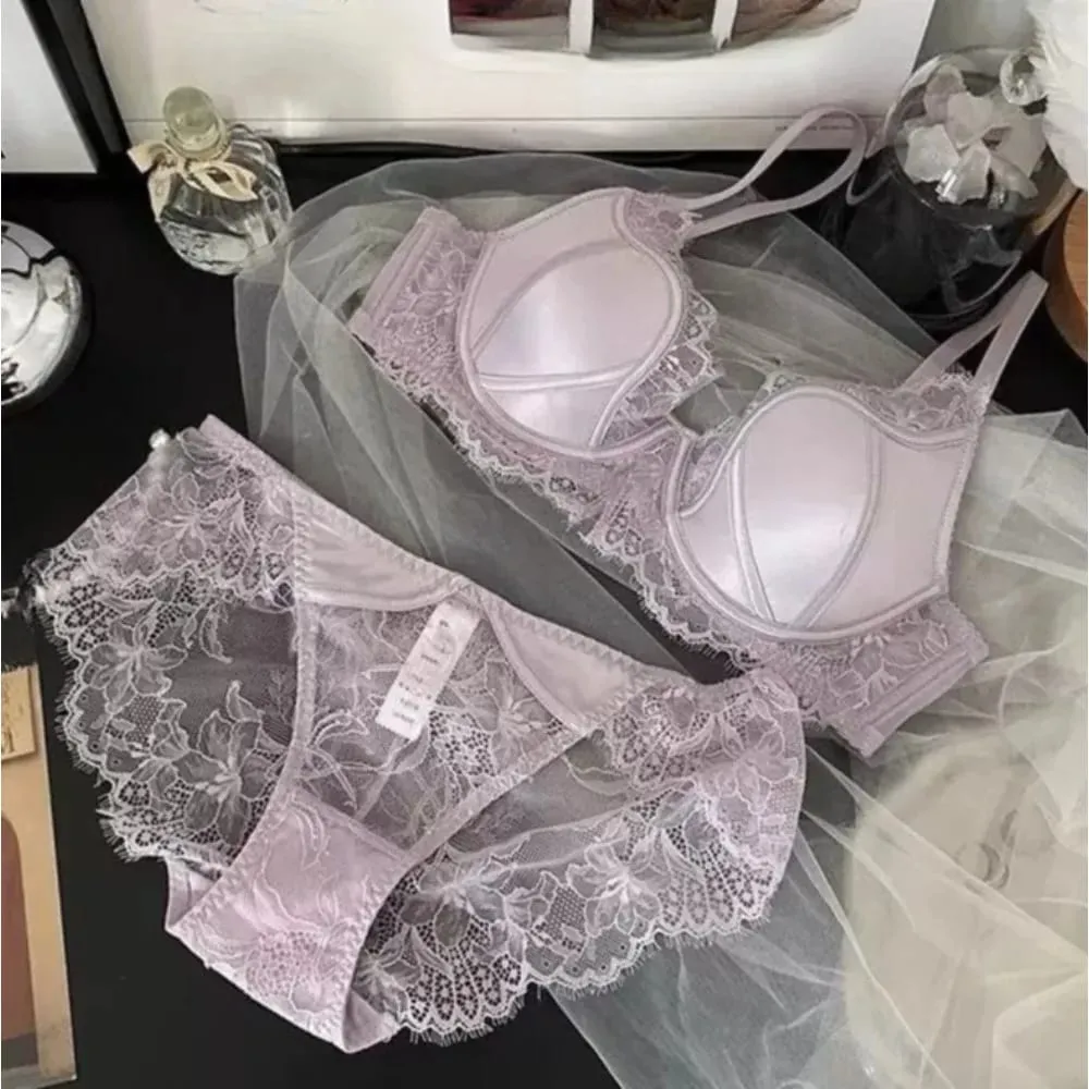 Satin Lace Push Up Bra Women Sexy Thin Breathable Minimizer Full Coverage Anti Sagging Wireless Lift Lingerie 32-38AB — image 3
