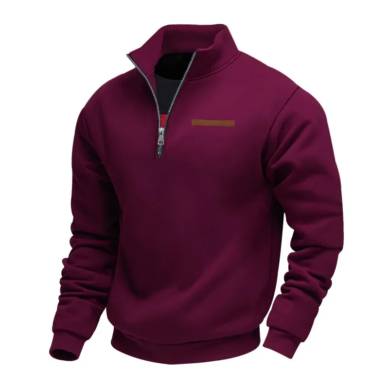 American autumn and winter heavy fleece long-sleeved men's sweater half zipper loose stand-up collar pullover men's sweater — image 19