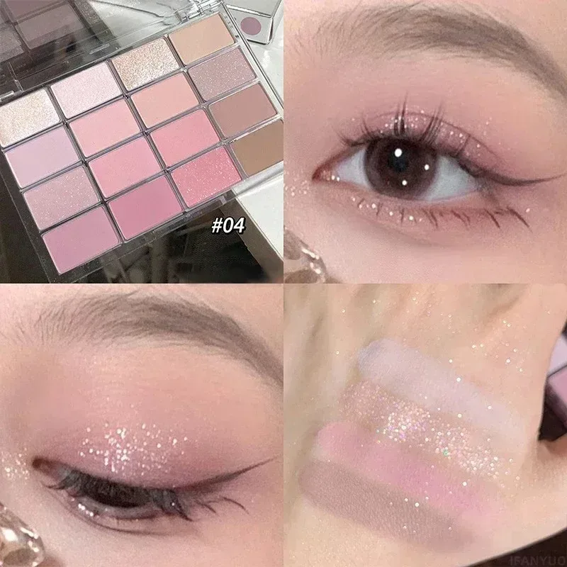 16 Colors Black Pink Eyeshadow Palette Glitter Shimmer Pearlescent Matte Low Saturation Style Long Lasting Eye Shadow Eye Makeup — image 8