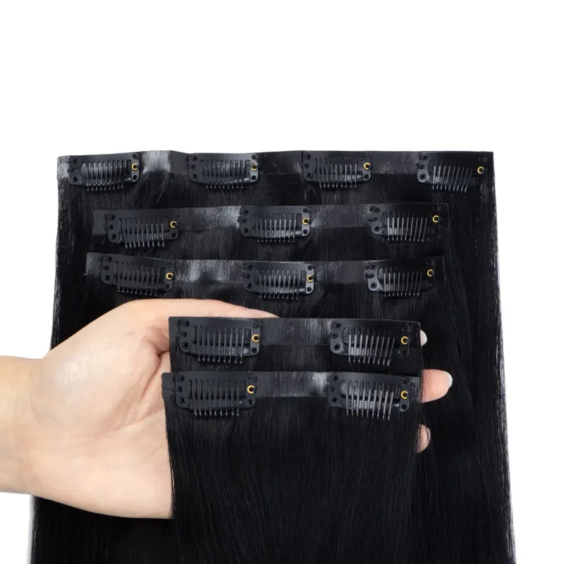 Invisible PU Clip In Hair Extension Human Hair Injected PU Tape Weft Clip in Extension 7Pcs/set 12-24inch 100G 120G Clip On Hair
