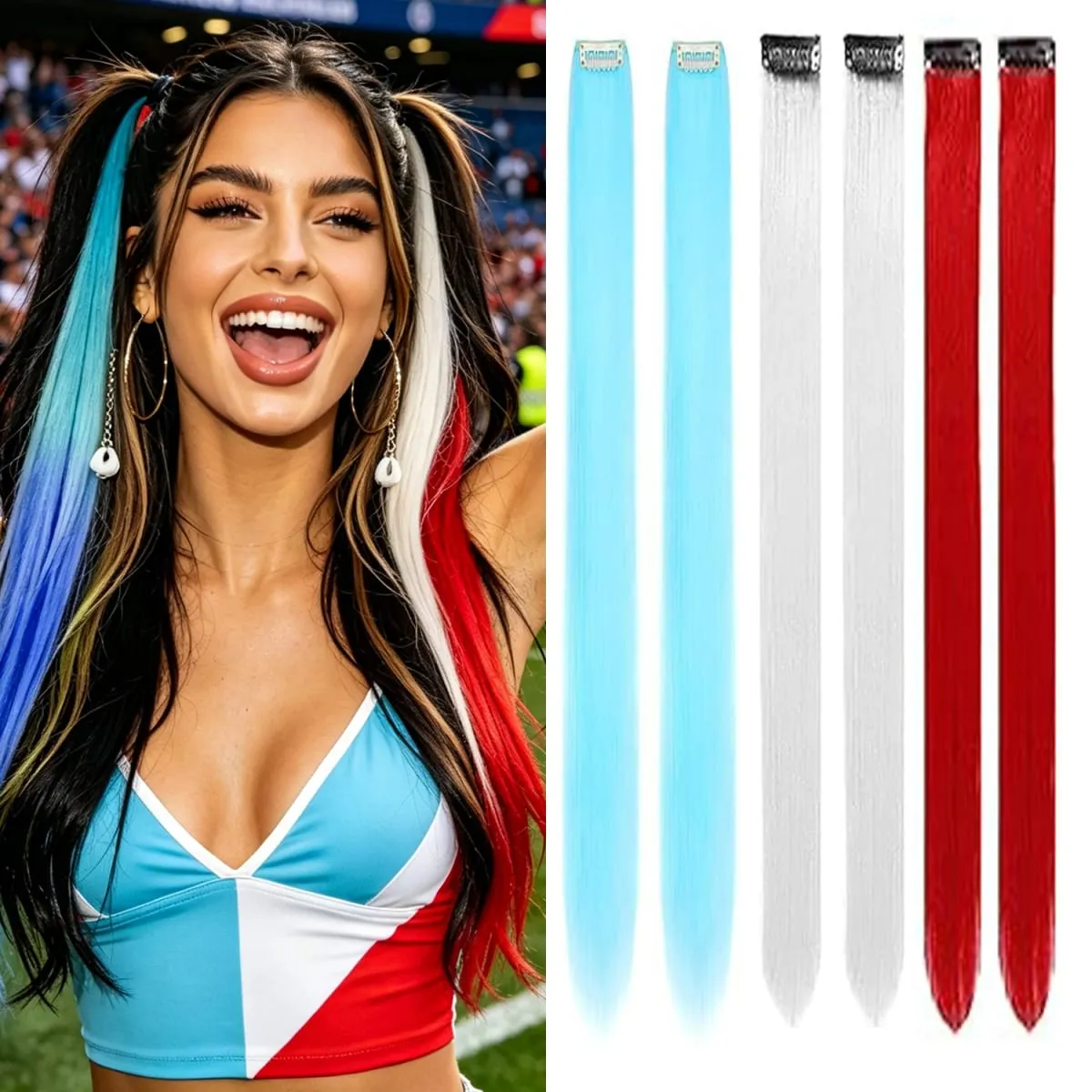 6 Pcs Clip Ins Hair Extensions 22 Inch Straight Colorful Clip In Hair Extensions Rainbow Party Highlights Synthetic Hairpiece — image 19