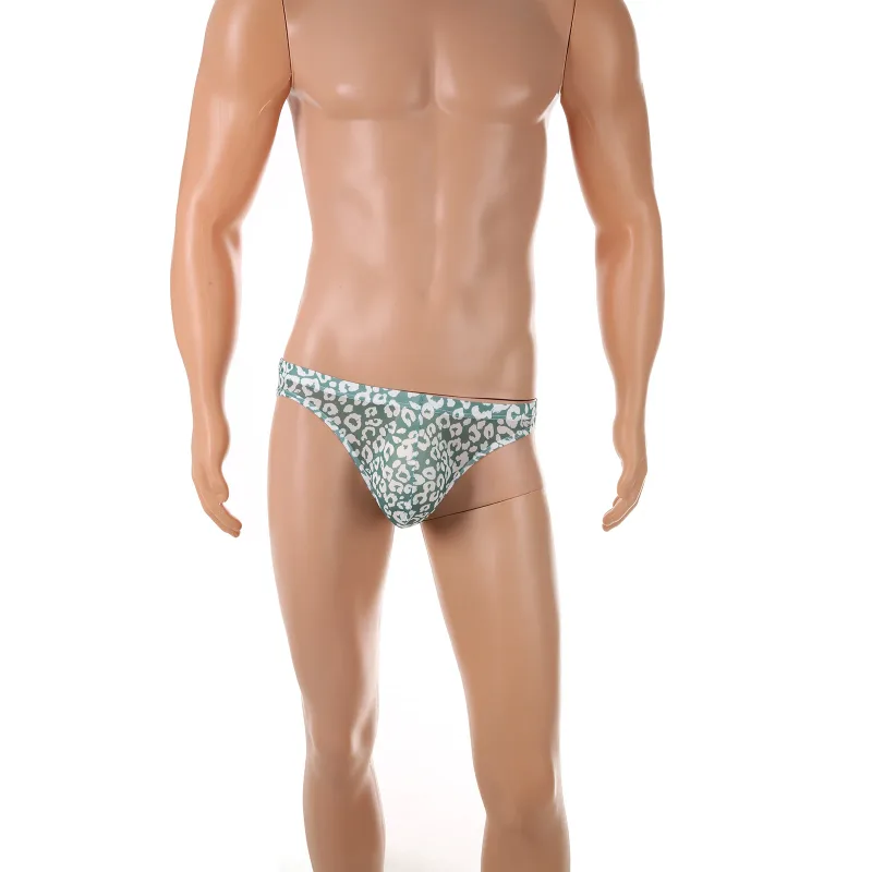 Men Sexy Briefs Underwear Mesh Sheer Ultra-Thin Underpants Big Penis Pouch See Through Panties Leopard Bikini