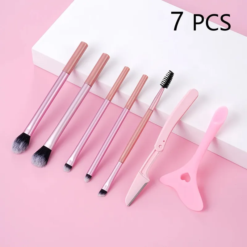 7 PCS Makeup Brush Set For Eyeshadow & Liner Include Professional Eye Makeup Brushes Eyebrow Razor Silicone Eyeliner Stencils — image 9