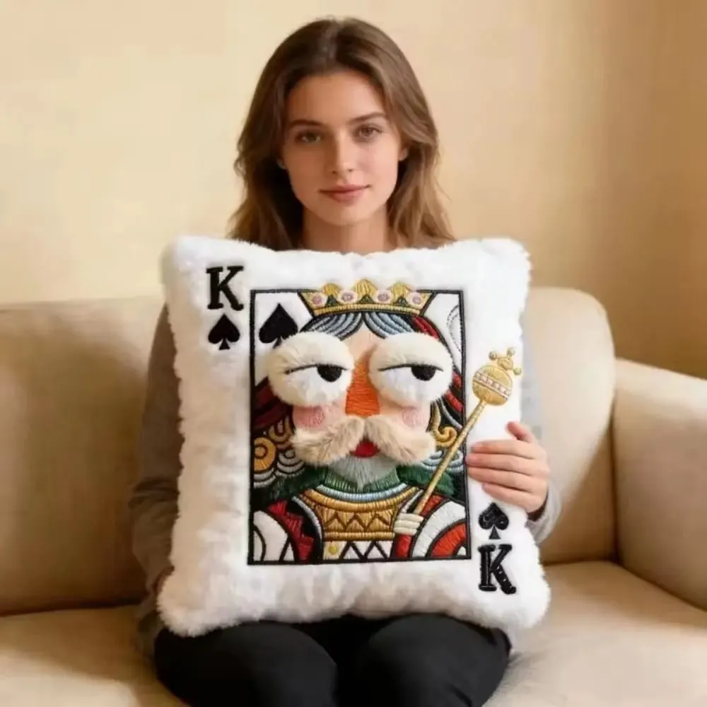 Patchwork Style Poker Card Cushion 3D Big Eyes High-Value Design Embroidered Pillow Card Game Theme Patchwork Pillow Gift Giving — image 4