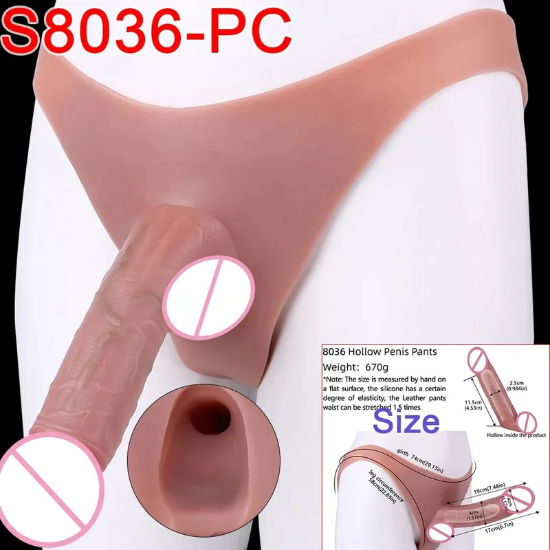 Gode ​​Long et creux à sangle pour homme, pénis Ultra réaliste, manches longues, pantalon, couverture de coq masculin, jouets sexuels