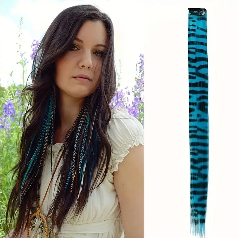 Rainbow Colored Feather Clip In Hair Extensions 18inch Synthetic Hair Piece Y2K Fashion For Women Girls Cosplay Party Halloween — image 10