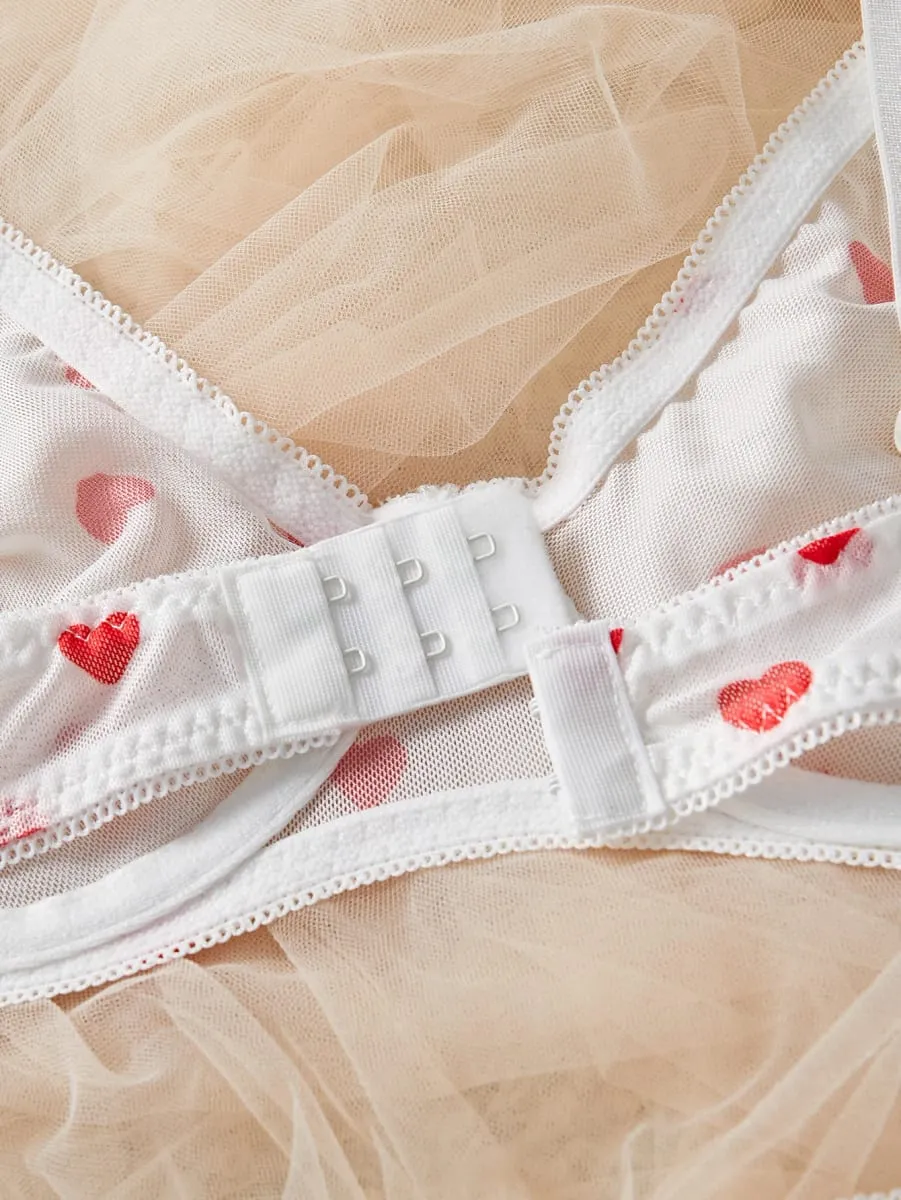 White Red Heart Polka Dots Mesh Sheer Lace Babydoll Sensual Lingerie Bra Set For Women Underwear Intimate Sexy Panty Set 2026 — image 6