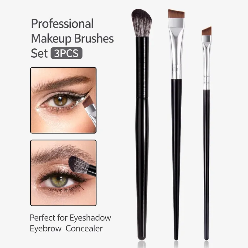 3Pcs Professional Eyebrow Concealer Makeup Brushes Set Soft Synthetic Hair Angled Eye Shadow Blending Brush for Eye Makeup Tools