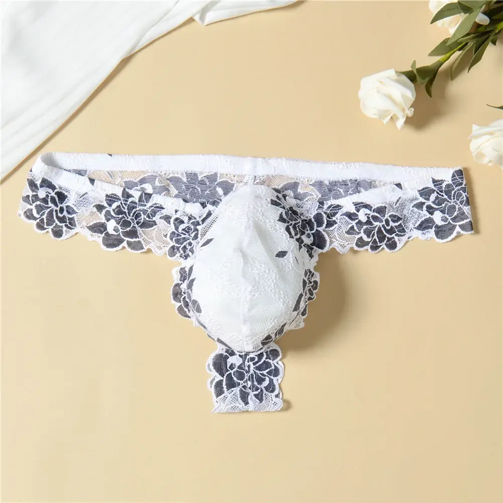 Men Floral Lace Thong Low Rise Elastic Waist G‑String Breathable See‑Through Floral Print Male Underwear Sexy Lingerie Panties — image 29
