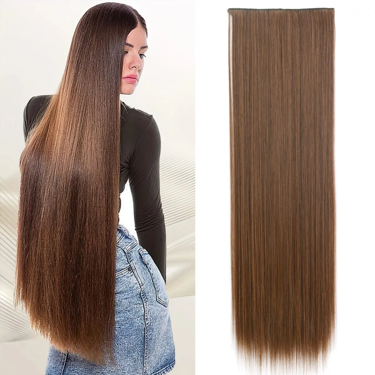 Synthetic Super Long Straight 5 Clip In Hair Extensions 32Inch One Piece Hairpiece for Women Multiple Colors Hair Extensions — image 11