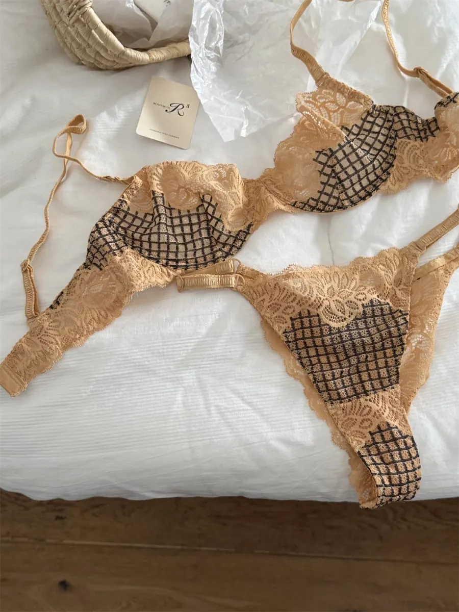 Bra lattice embroidery mesh underwear women small fresh top lingerie with panties support large breasts show small bra set — image 6