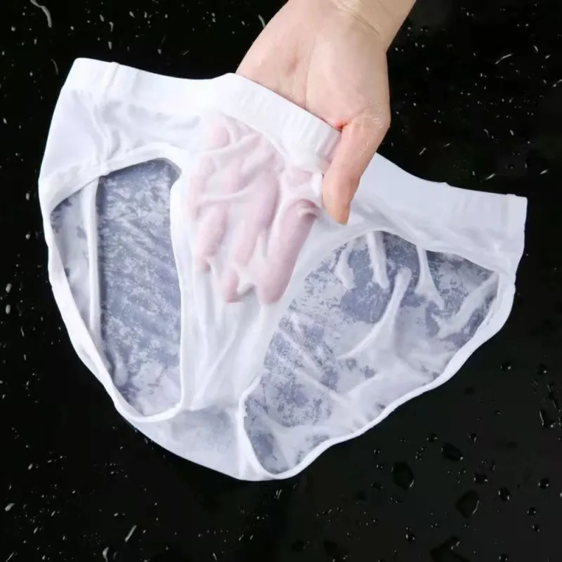 Men Sexy Sheer Ice Silk Briefs Underwear Quick-Dry U Convex Pouch Breathable Low-Waist Underpants Summer Cooling — image 10