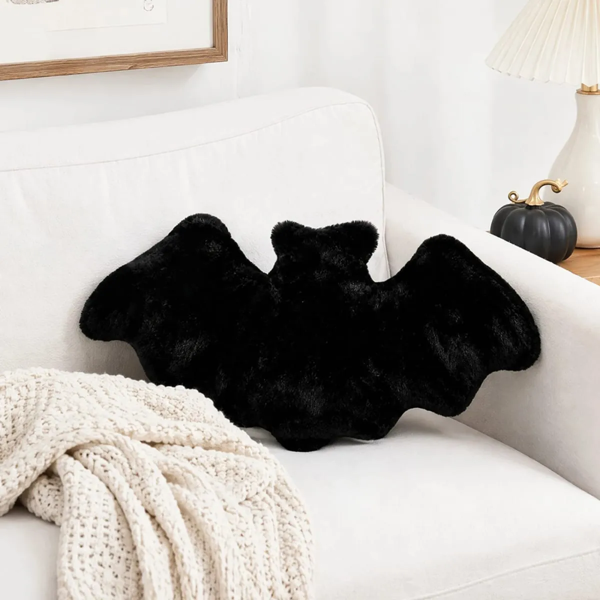 Gotyckie poduszki do rzucania 17,72x9,06 cala Halloweenowa poduszka dekoracyjna Furry Bat Pluszowe poduszki na Halloween Dekoracyjna domowa Sofa — image 5