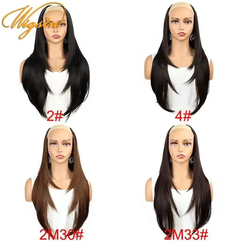 Synthetic 55cm V-shaped Layered 4 Clips Long Straight Hair Extension Natural Invisible Hairpiece Wig for Women — image 3